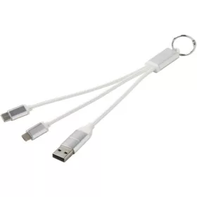   Metal 4 v 1 nabíjecí kabel z recyklovaného hliníku s přívěskem na klíče, stříbrný – cena zahrnuje i potisk loga