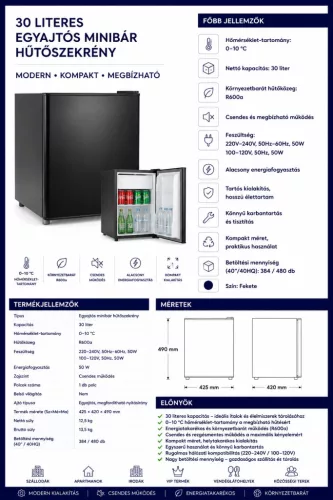HOBBB Hurup minibarová chladnička, 30 l