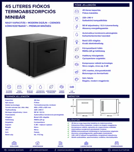 HOBBB Vivild minibarová chladnička, 45 l