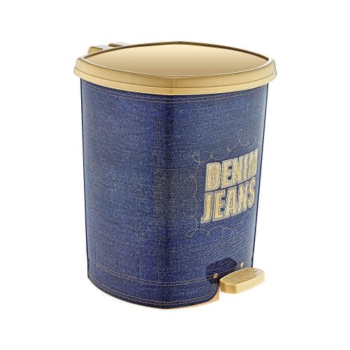 Plastový pedálový koš, modro/zlatý vzor DENIM 6L