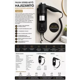   HOBBB Måløv nástěnný vysoušeč vlasů, 1600 W (černý)