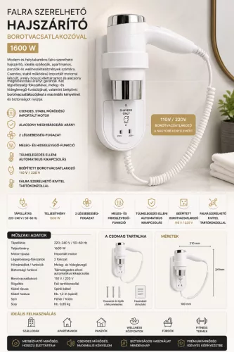 HOBBB Måløv nástěnný vysoušeč vlasů, 1600 W
