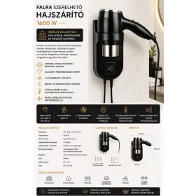 HOBBB Stenløse nástěnný vysoušeč vlasů, 1600 W
