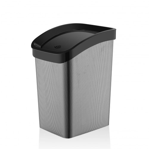 Plastový odpadkový koš Smart Click s odklápěcím víkem, černá/karbonový vzor 23L