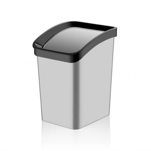 Plastový odpadkový koš Smart Click s odklápěcím víkem, stříbrná/černá 23L