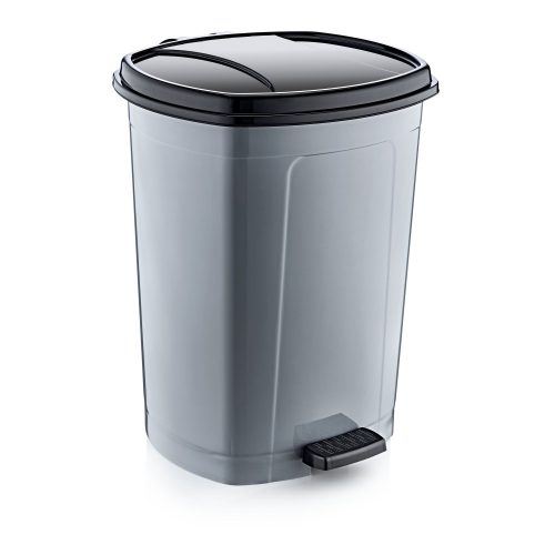 Plastový pedálový koš, stříbrná/černá 50L