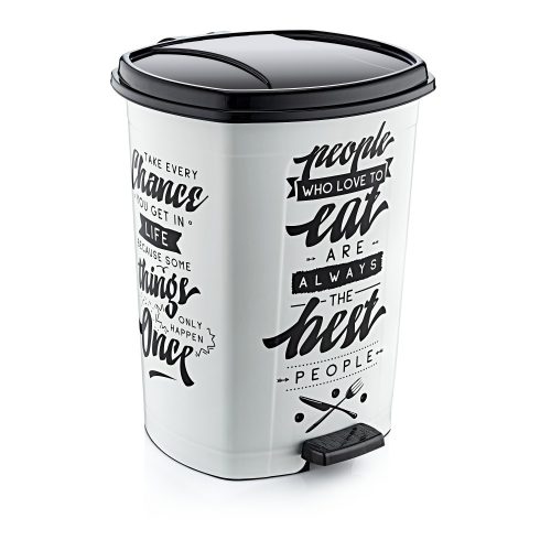 Plastový pedálový koš, bílo/černý vzor, ​​GOGO 50L