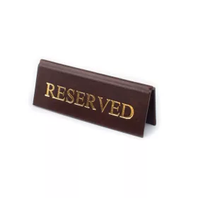   RESERVED cedulka „Rezervováno", tmavě hnědá koženka, se zlatým nápisem, malá