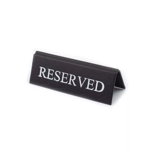 RESERVED cedulka „Rezervováno", černá koženka, s bílým nápisem, malá