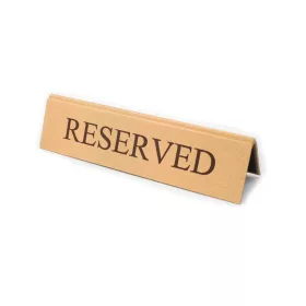   RESERVED cedulka „Rezervováno", zlatá koženka, s hnědým nápisem, velká