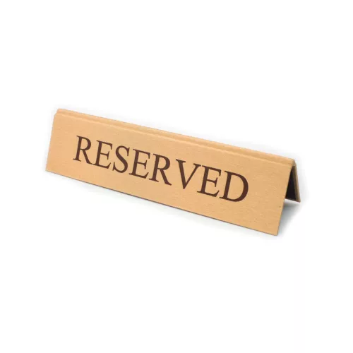 RESERVED cedulka „Rezervováno", zlatá koženka, s hnědým nápisem, velká