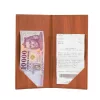 Desky na účty z koženky s dřevěným dekorem, číšnické pouzdro, 10×20 cm, se 2 malými kapsami