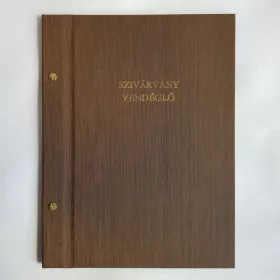   Csavaros étlaptartó sötétbarna textilbőr, logónyomással, 8 darab fóliával, A4 méret