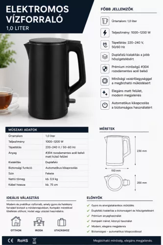 HOBBB Skagen rychlovarná konvice, 1,0 l