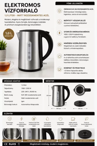 HOBBB Skive rychlovarná konvice, 1,0 l