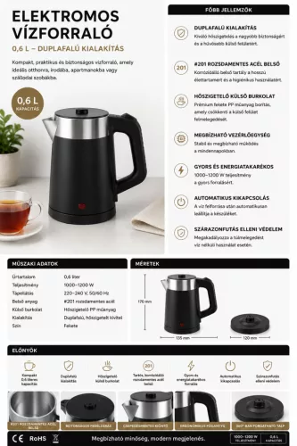 HOBBB Haderslev rychlovarná konvice, 0,6 l