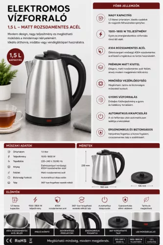 HOBBB Ribe rychlovarná konvice, 1,5 l