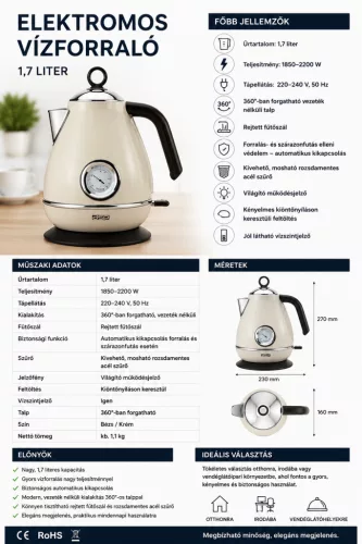 HOBBB Aarhus rychlovarná konvice, 1,7 l