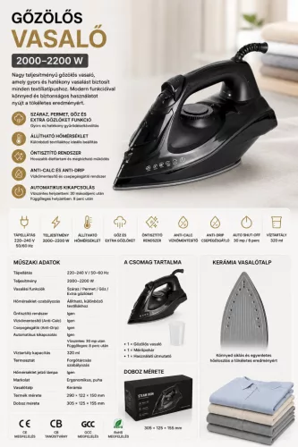 HOBBB Nivå napařovací žehlička, 2200 W