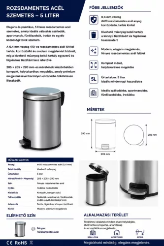 HOBBB Thurø koupelnový odpadkový koš, 5,0 l (HS-Q5-5L)