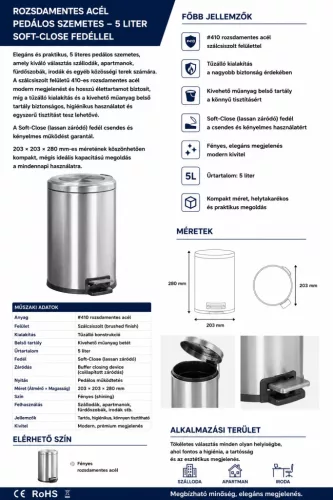 HOBBB Langeland koupelnový odpadkový koš, 5,0 l