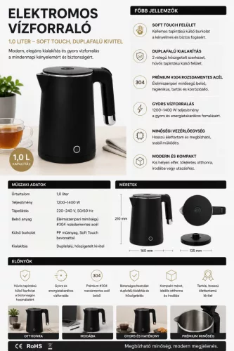 HOBBB Herning rychlovarná konvice, 1,0 l