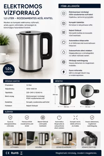 HOBBB Randers rychlovarná konvice, 1,0 l