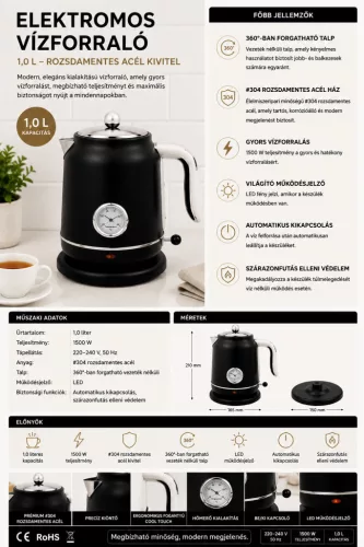 HOBBB Kalundborg rychlovarná konvice, 1,0 l