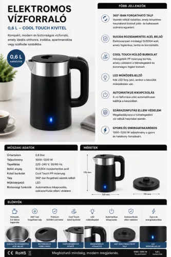 HOBBB Skanderborg rychlovarná konvice, 0,6 l