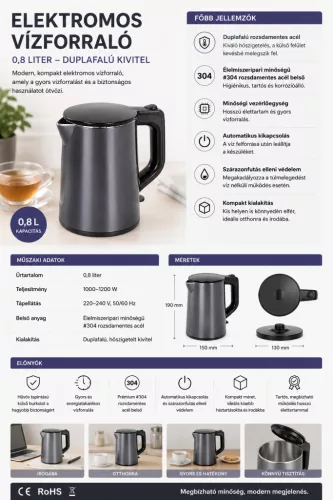 HOBBB Kolding rychlovarná konvice, 0,8 l