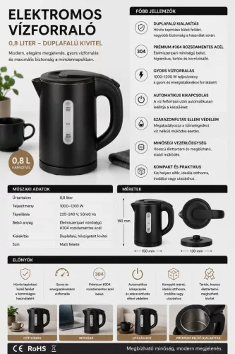 HOBBB Roskilde rychlovarná konvice, 0,8 l