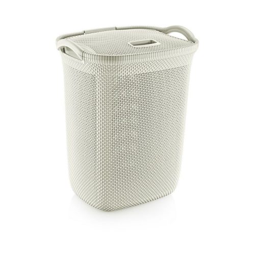 Plastový koš na prádlo s víkem krémový 63L