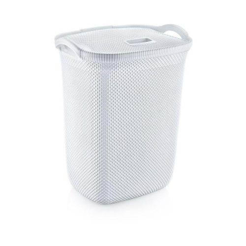 Plastový koš na prádlo s víkem, bílý 63L