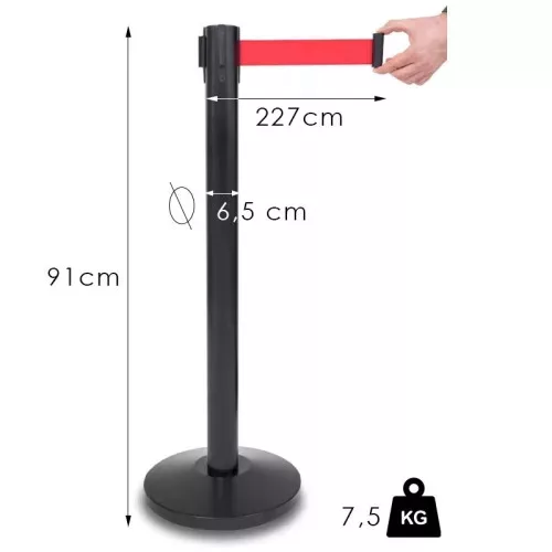 Černý zahrazovací sloupek, 225cm s červenou pásovou kazetou, 7,5kg (NO-black)