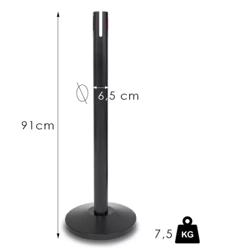 Standardní černý zahrazovací sloupek s pásem, 2.4m, bez pásu (NOF)