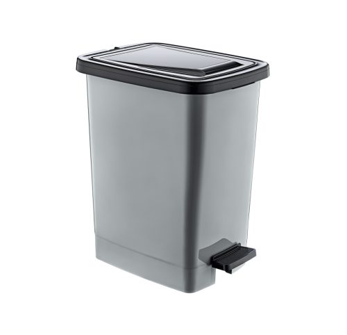 Slim Plastový pedálový koš, stříbrná/šedá, s vnitřním vědrem 15L