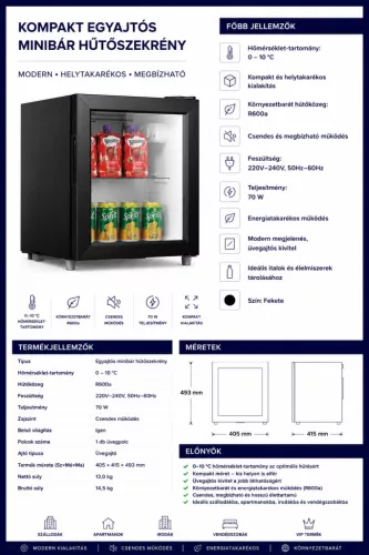 HOBBB Bedsted minibarová chladnička, 70 W