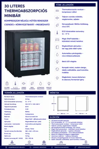 30litrový minibar se skleněnými dveřmi