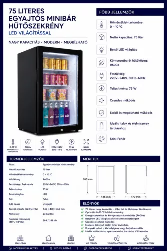 HOBBB Karby minibarová chladnička, 75 l