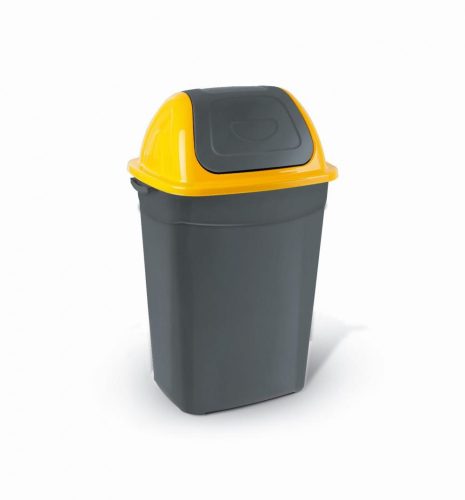 Planetový odpadkový koš s odklápěcím víkem, motýl, plast, antracitově žlutá, 50 l