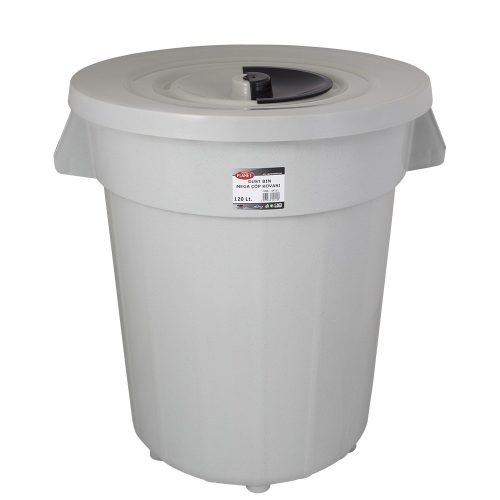 Planet kulatý odpadkový koš, s víkem, plast, eko šedá, 120 l
