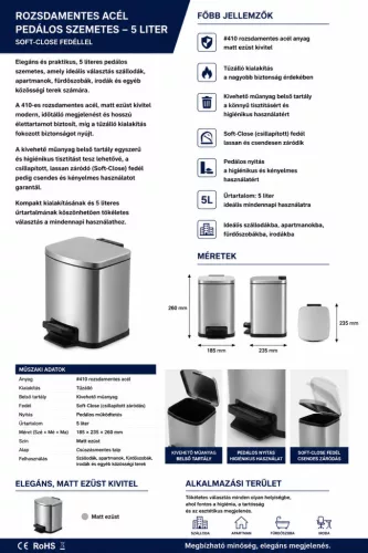 HOBBB Lolland koupelnový odpadkový koš, 5,0 l