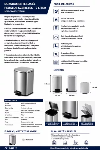 HOBBB Mors koupelnový odpadkový koš, 7,0 l