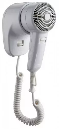 Vysoušeč vlasů, nástěnný, ABS plast, bílý, 1200W, 92x155x210mm