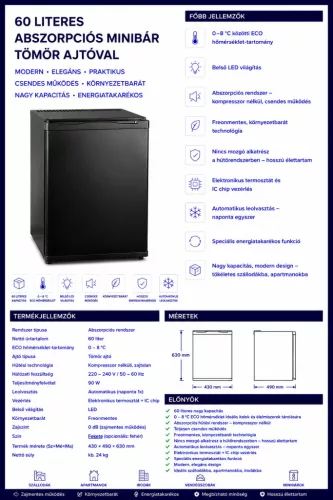 HOBBB Mørke minibarová lednice, 60 l